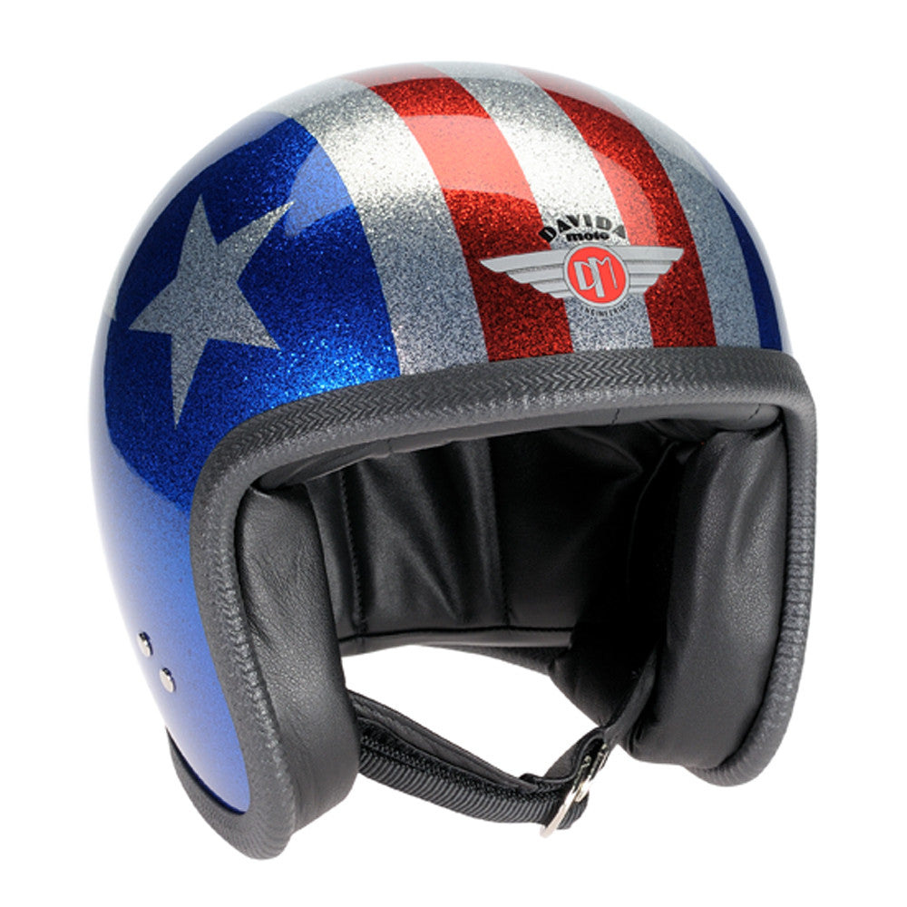 90755 - Cosmic Flake Blue Red 3 Star Davida Speedster Helmet - Davida Motorcycle helmets - 1